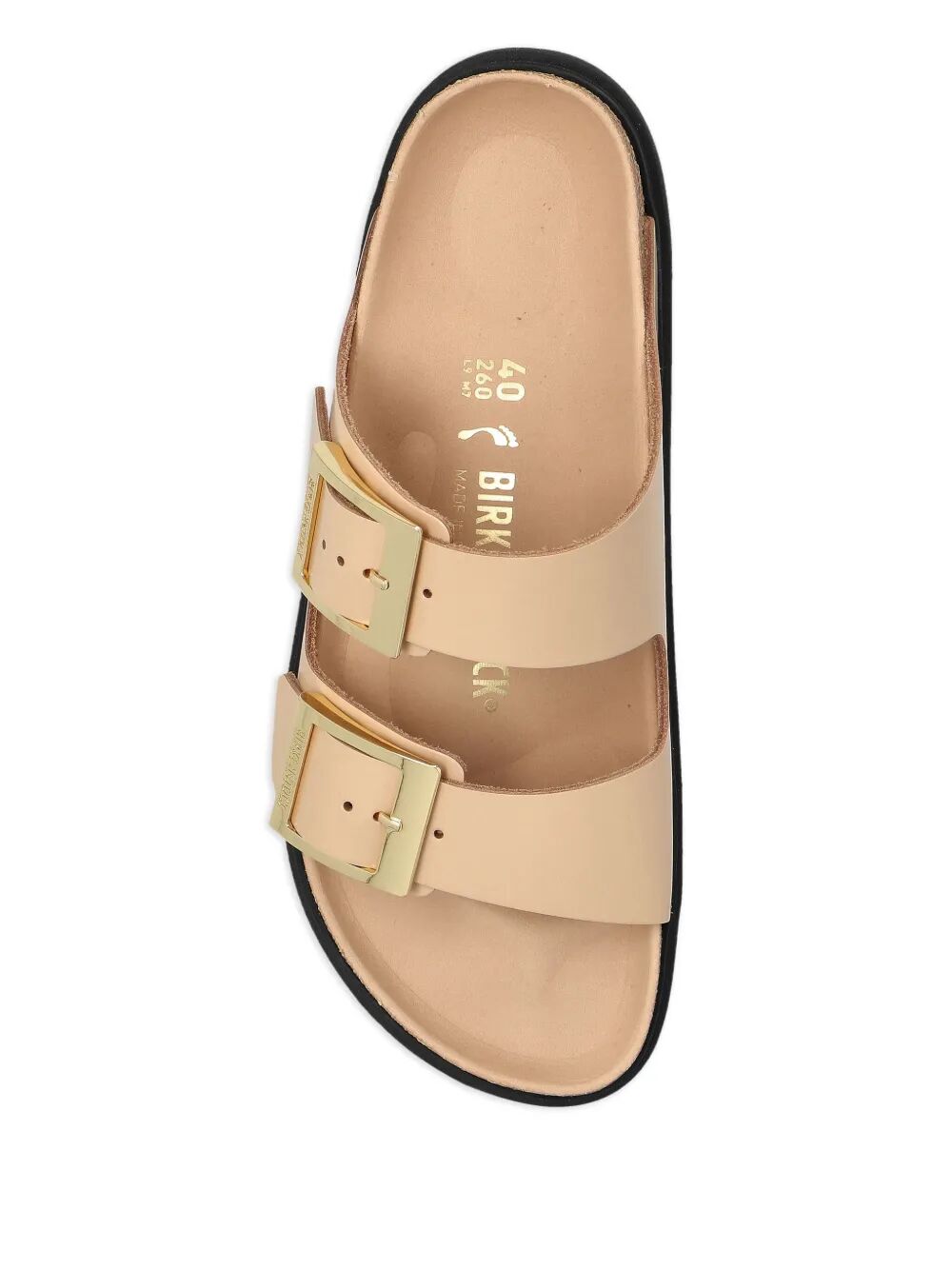 ARIZONA DROPLET BUCKLE SHINY LEATHER SANDALS
