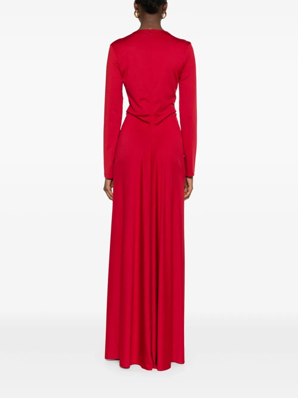 V-NECK LONG DRESS WITH GATHERED DETAIL