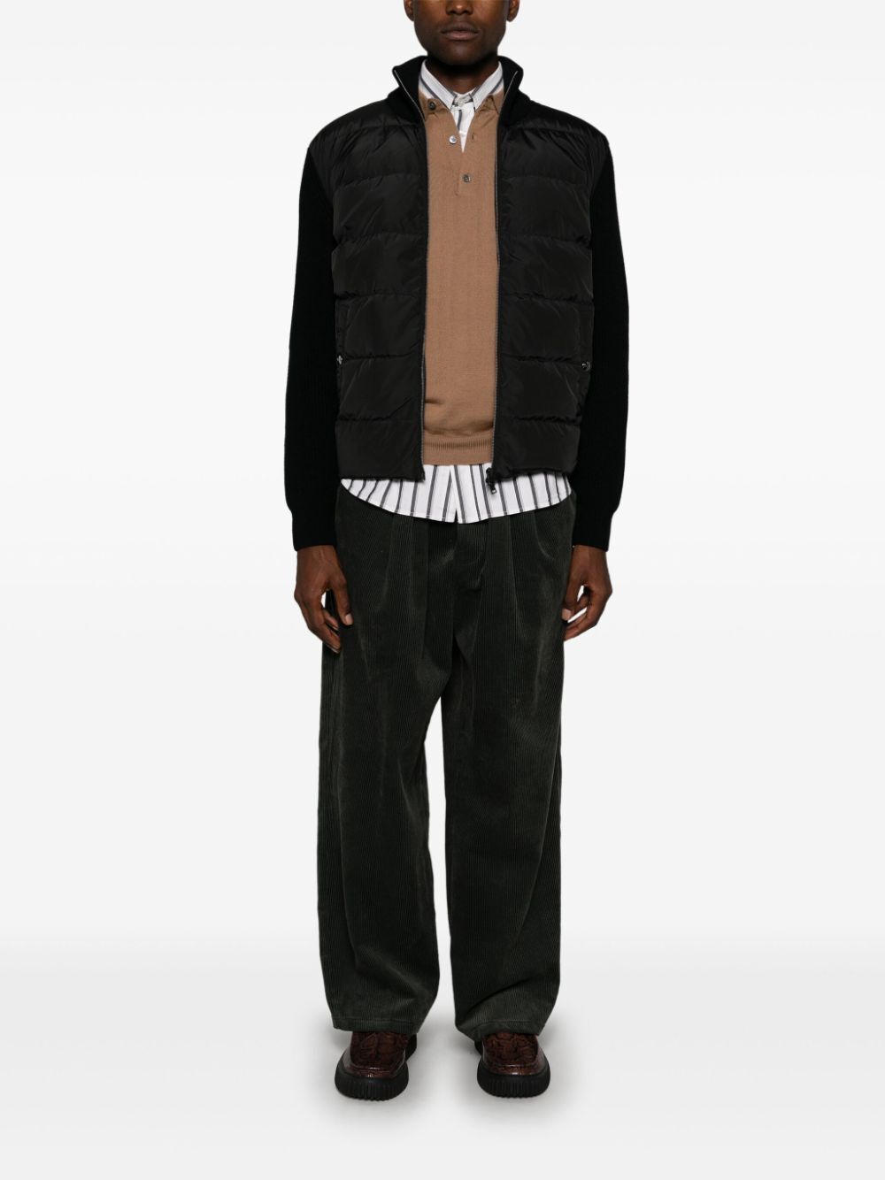NYLON AND WOOL PADDED CARDIGAN