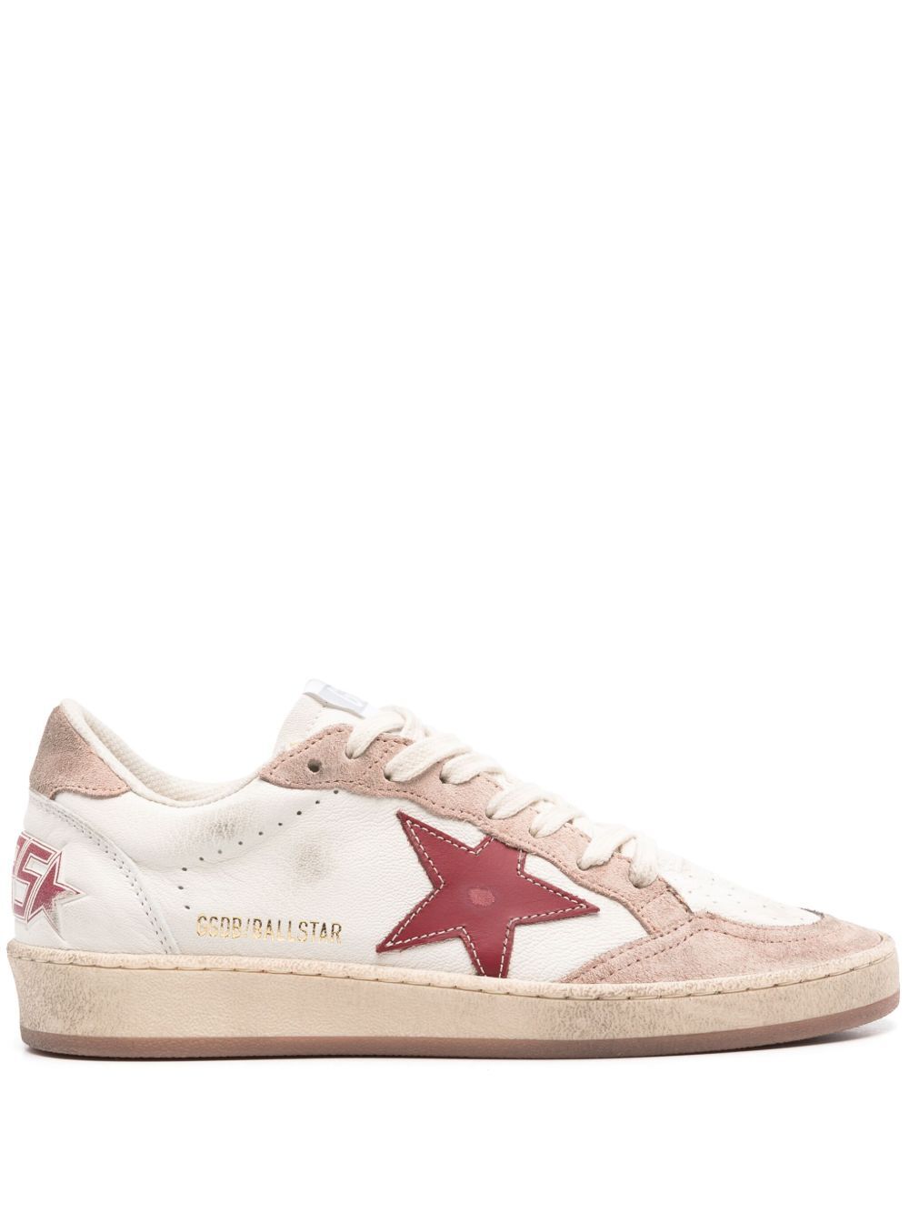 BALL STAR DISTRESSED EFFECT SNEAKERS WITH RED LEATHER STAR AND PINK SUEDE HEEL TAB