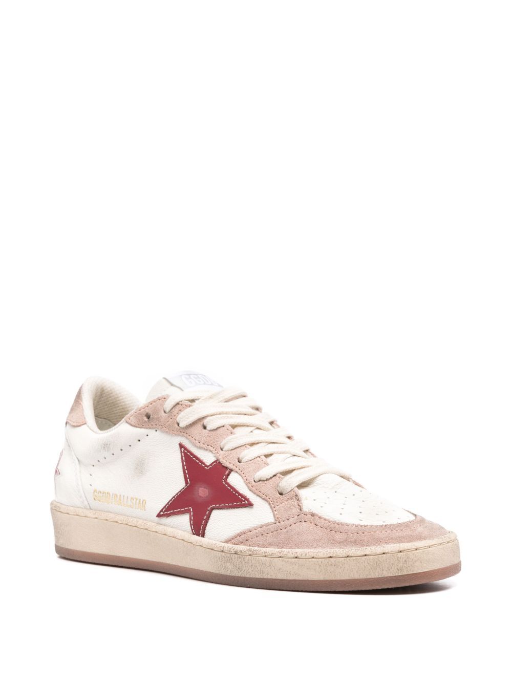 BALL STAR DISTRESSED EFFECT SNEAKERS WITH RED LEATHER STAR AND PINK SUEDE HEEL TAB