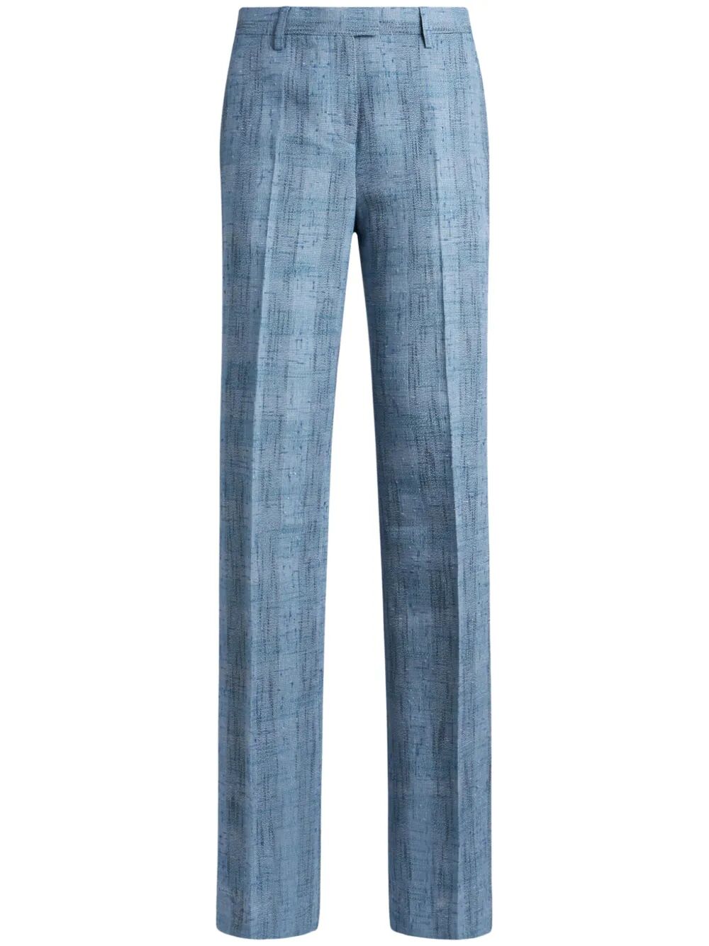 SLUBBED CHECK MOTIF LINEN-BLEND TROUSERS