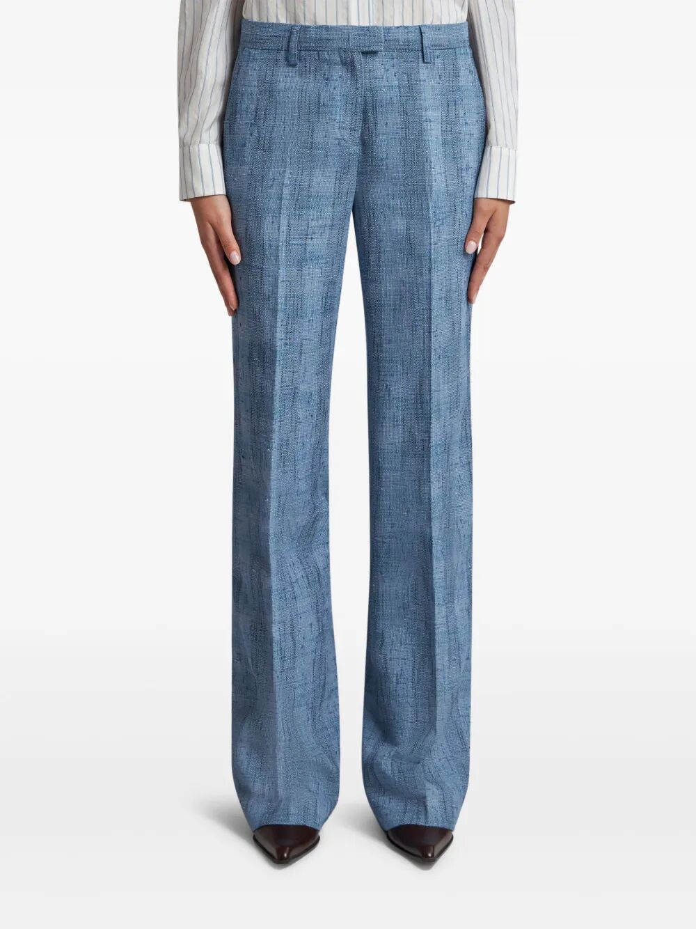 SLUBBED CHECK MOTIF LINEN-BLEND TROUSERS