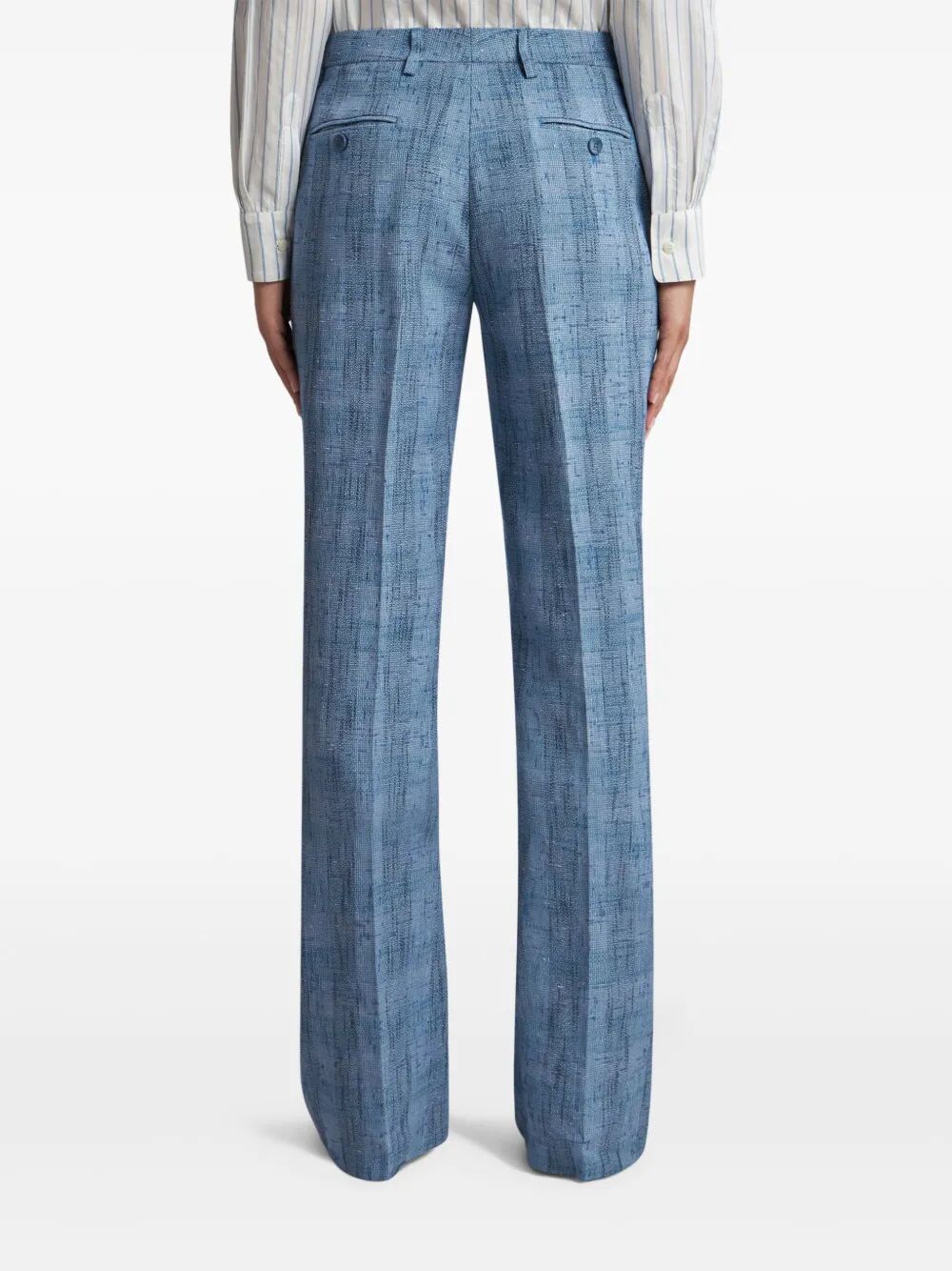SLUBBED CHECK MOTIF LINEN-BLEND TROUSERS