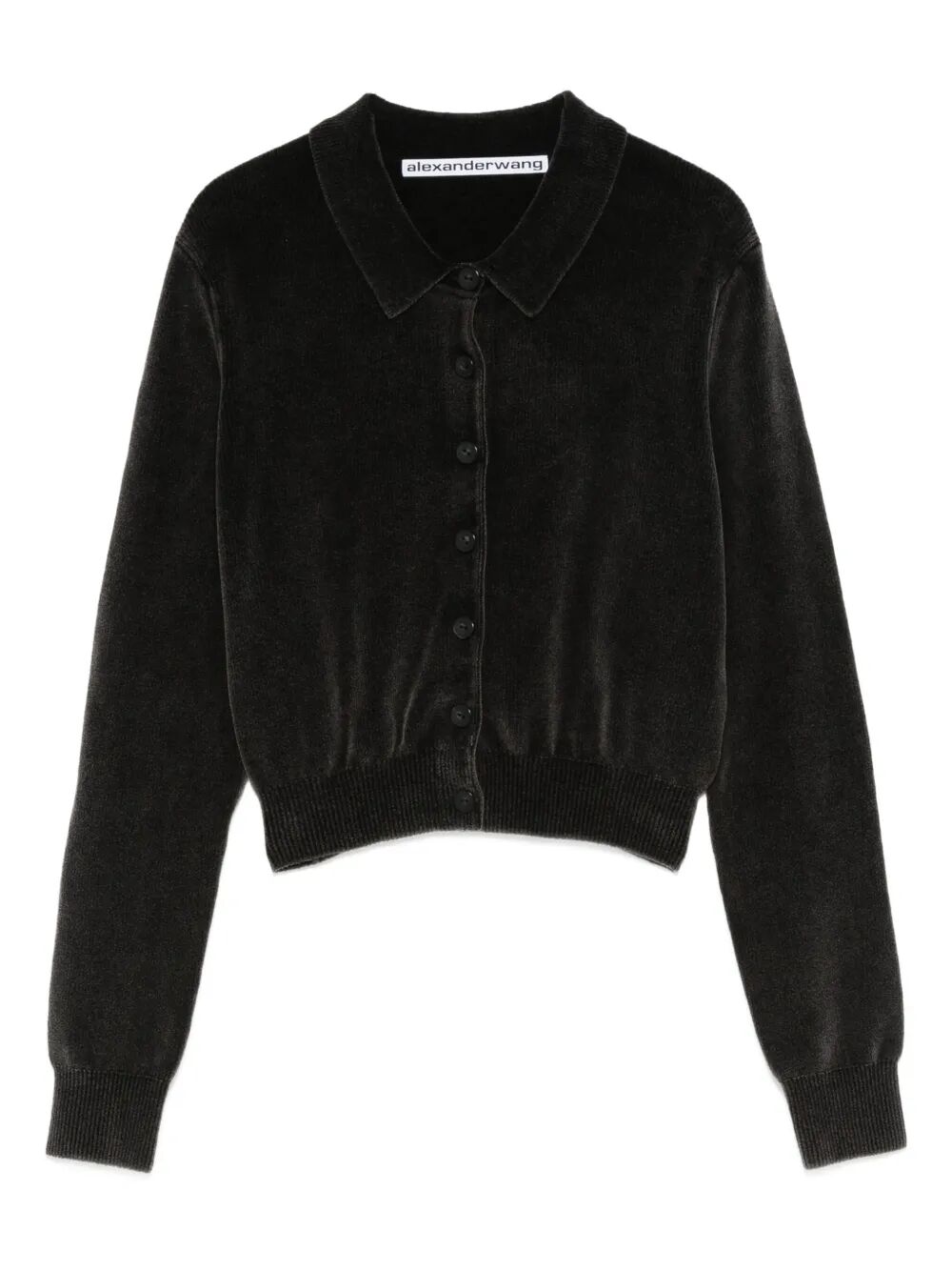 COTTON-BLEND CHENILLE CROPPED POLO CARDIGAN
