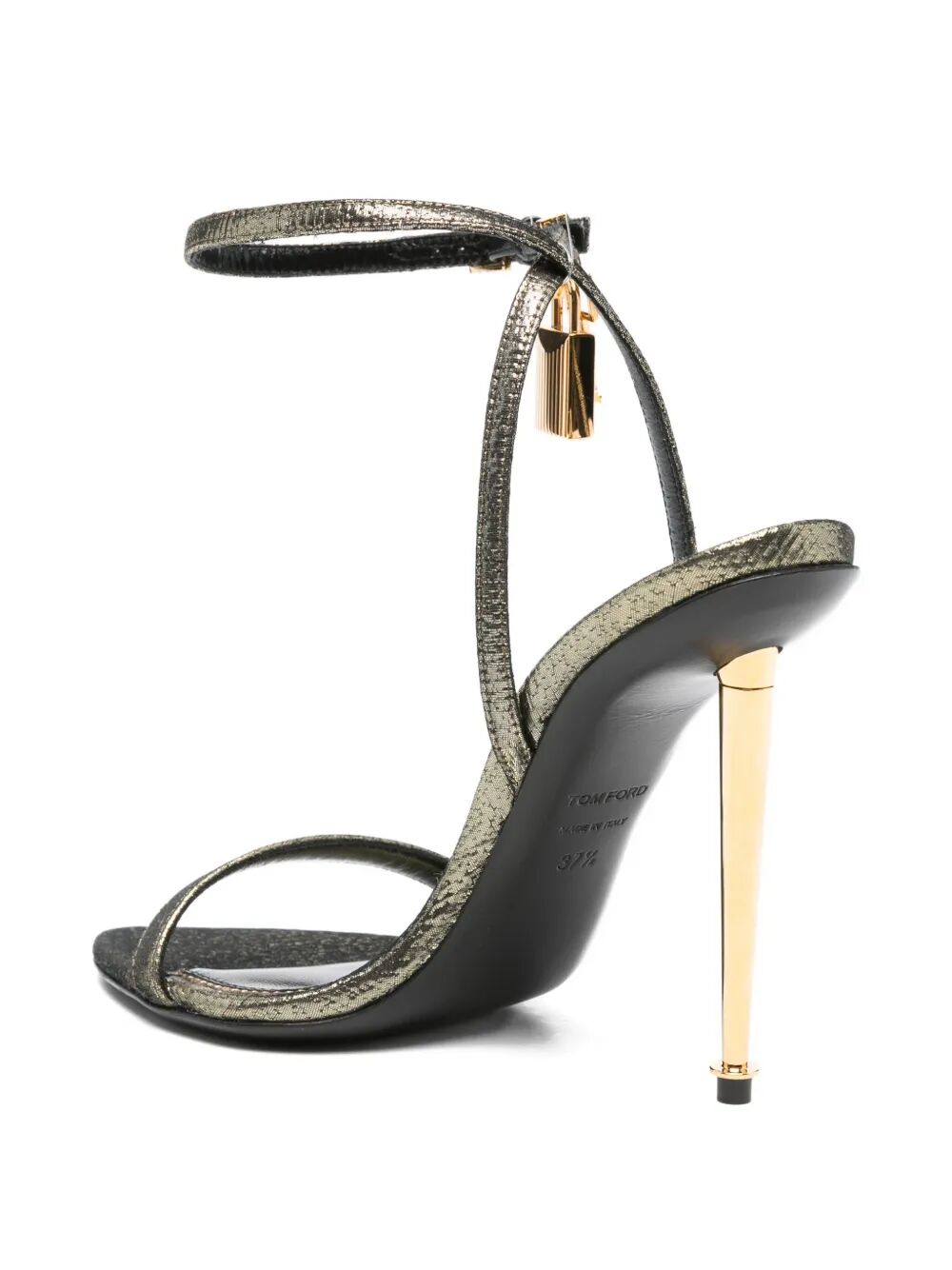 HAMMERED-EFFECT FABRIC PADLOCK POINTY NAKED SANDALS