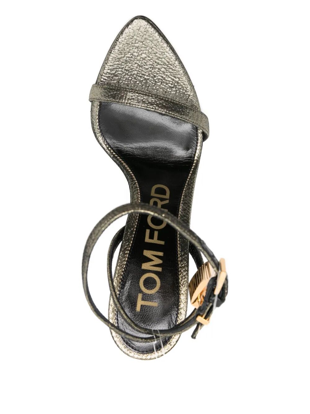 HAMMERED-EFFECT FABRIC PADLOCK POINTY NAKED SANDALS