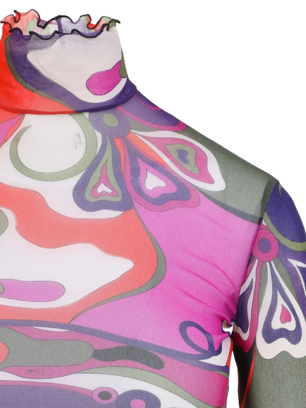 ABSTRACT-PRINT TURTLENECK SHEER TOP