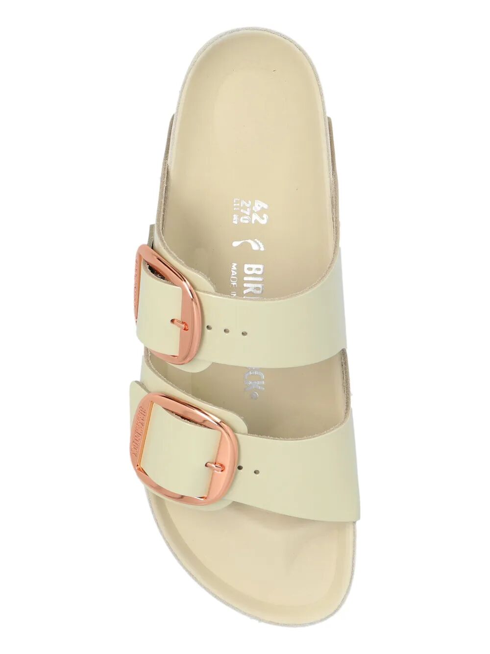 ARIZONA BIG BUCKLE HIGH-SHINE LEATHER SANDALS
