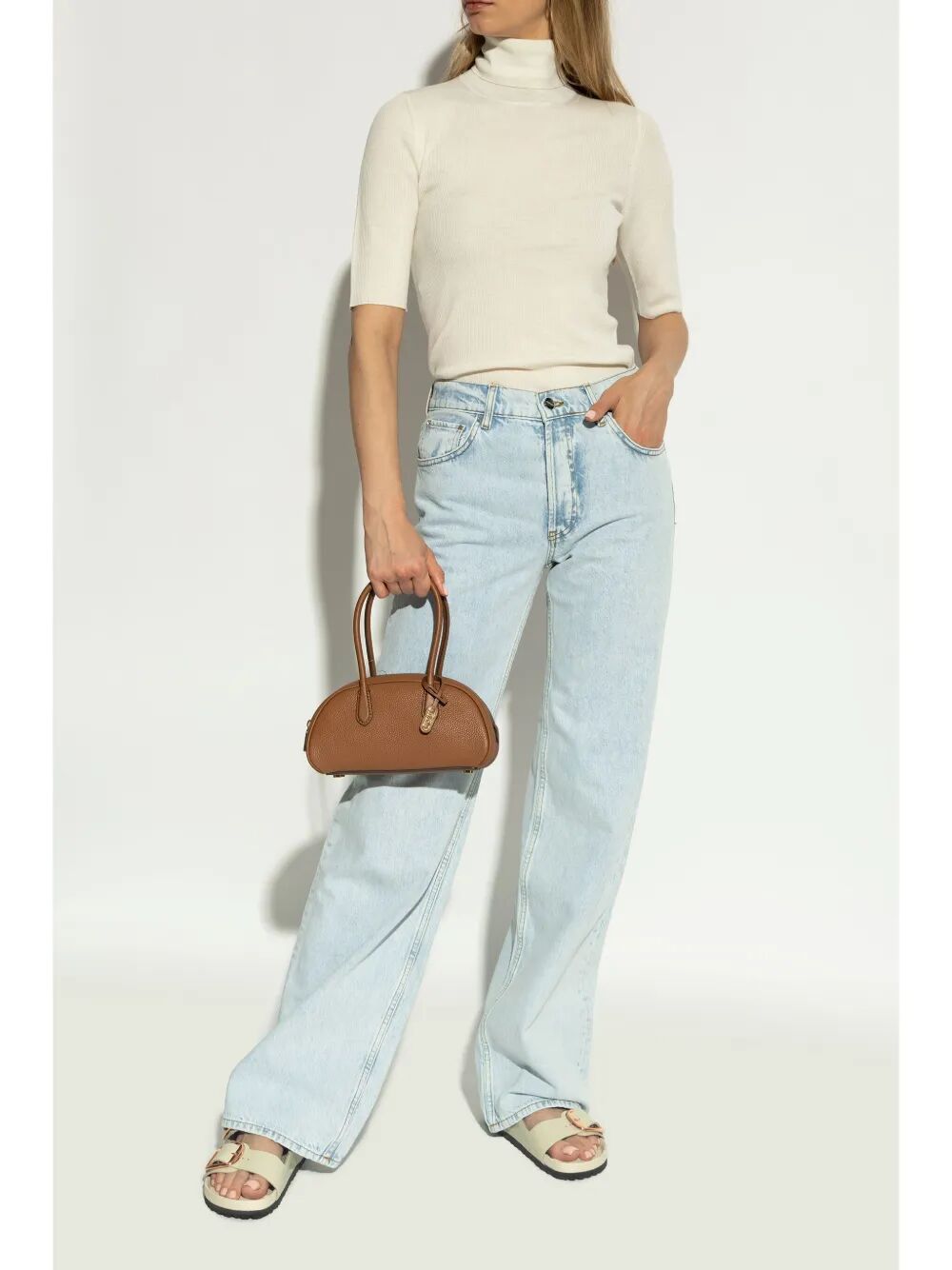 ARIZONA BIG BUCKLE HIGH-SHINE LEATHER SANDALS