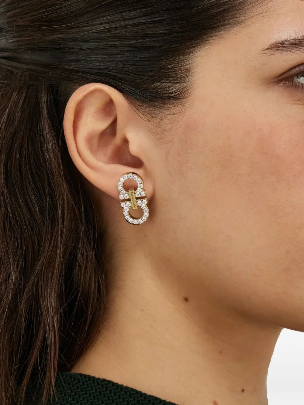DOUBLE GANCINI CRYSTAL EMBELLISHED EARRINGS