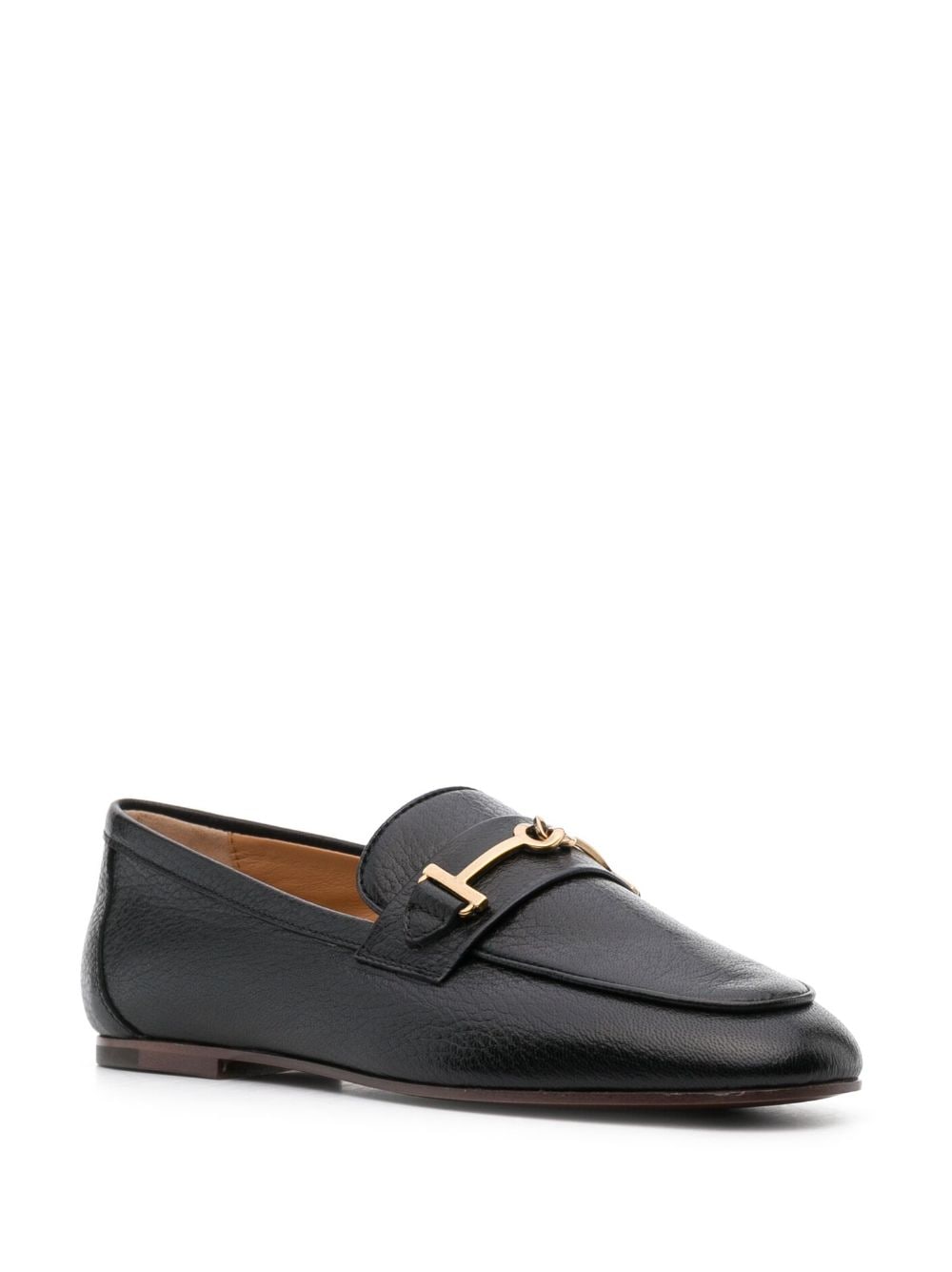 GRAINED LEATHER LOAFERS WITH METAL T RING ACCESSORY