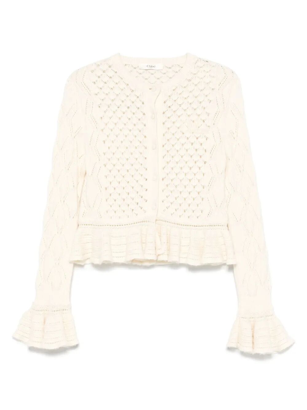 COTTON, ALPACA AND SILK KNIT RUFFLED AND CROPPED CARDIGAN