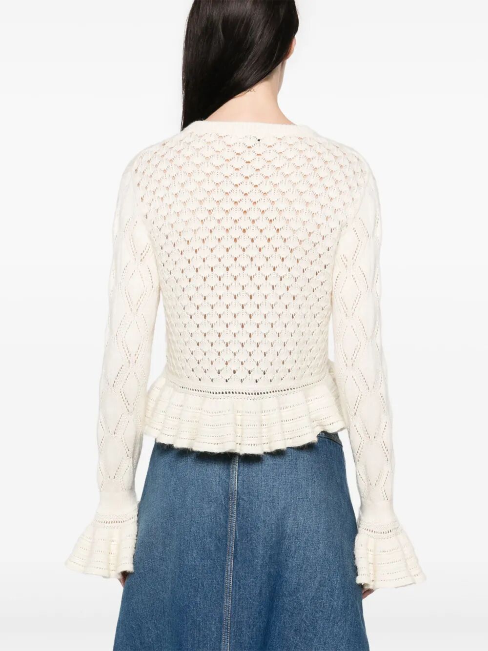 COTTON, ALPACA AND SILK KNIT RUFFLED AND CROPPED CARDIGAN