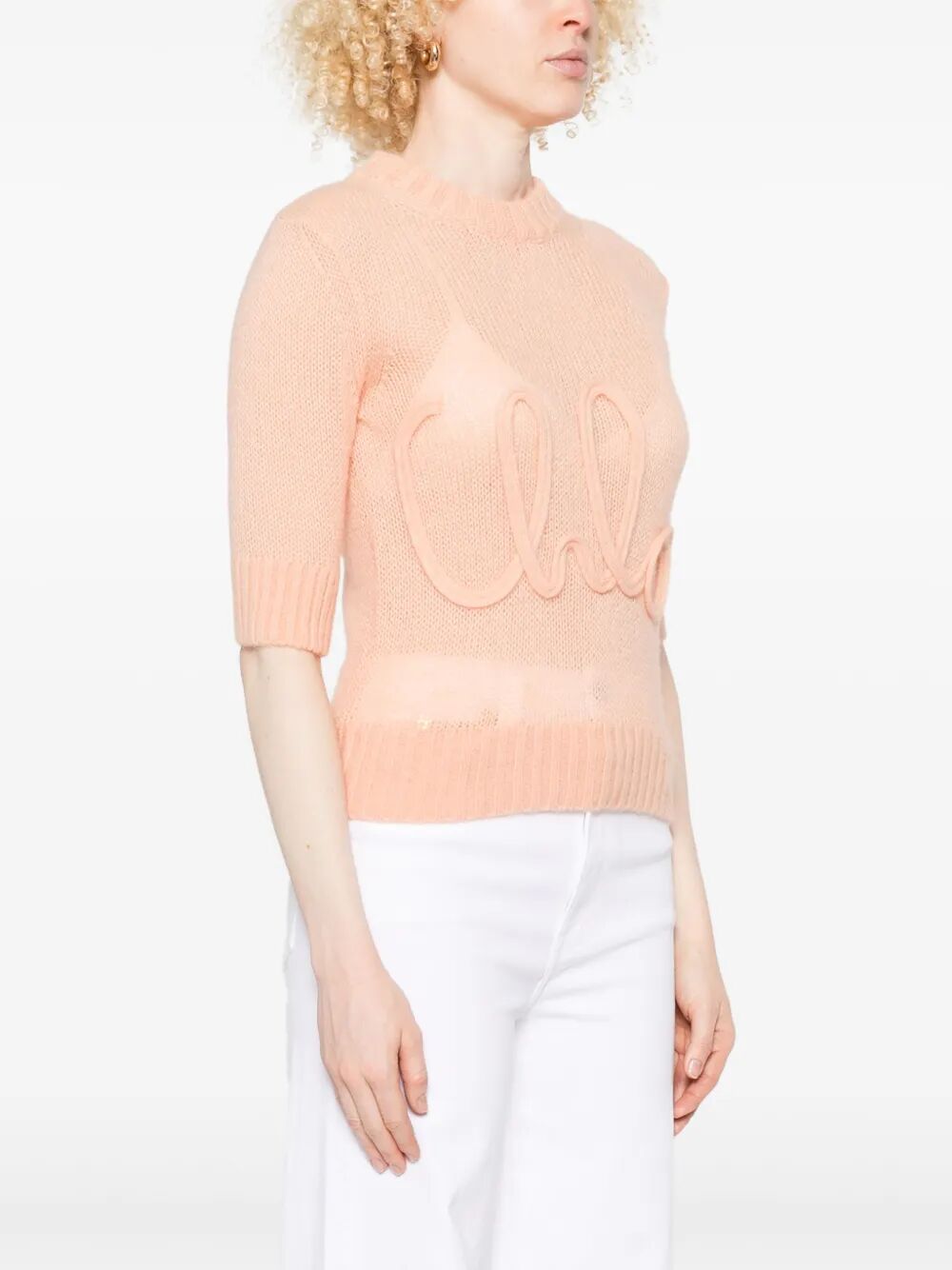 ALPACA WOOL AND SILK KNIT ELBOW-SLEEVE LOGO SWEATER