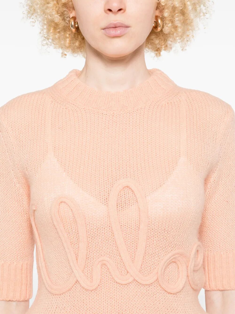 ALPACA WOOL AND SILK KNIT ELBOW-SLEEVE LOGO SWEATER