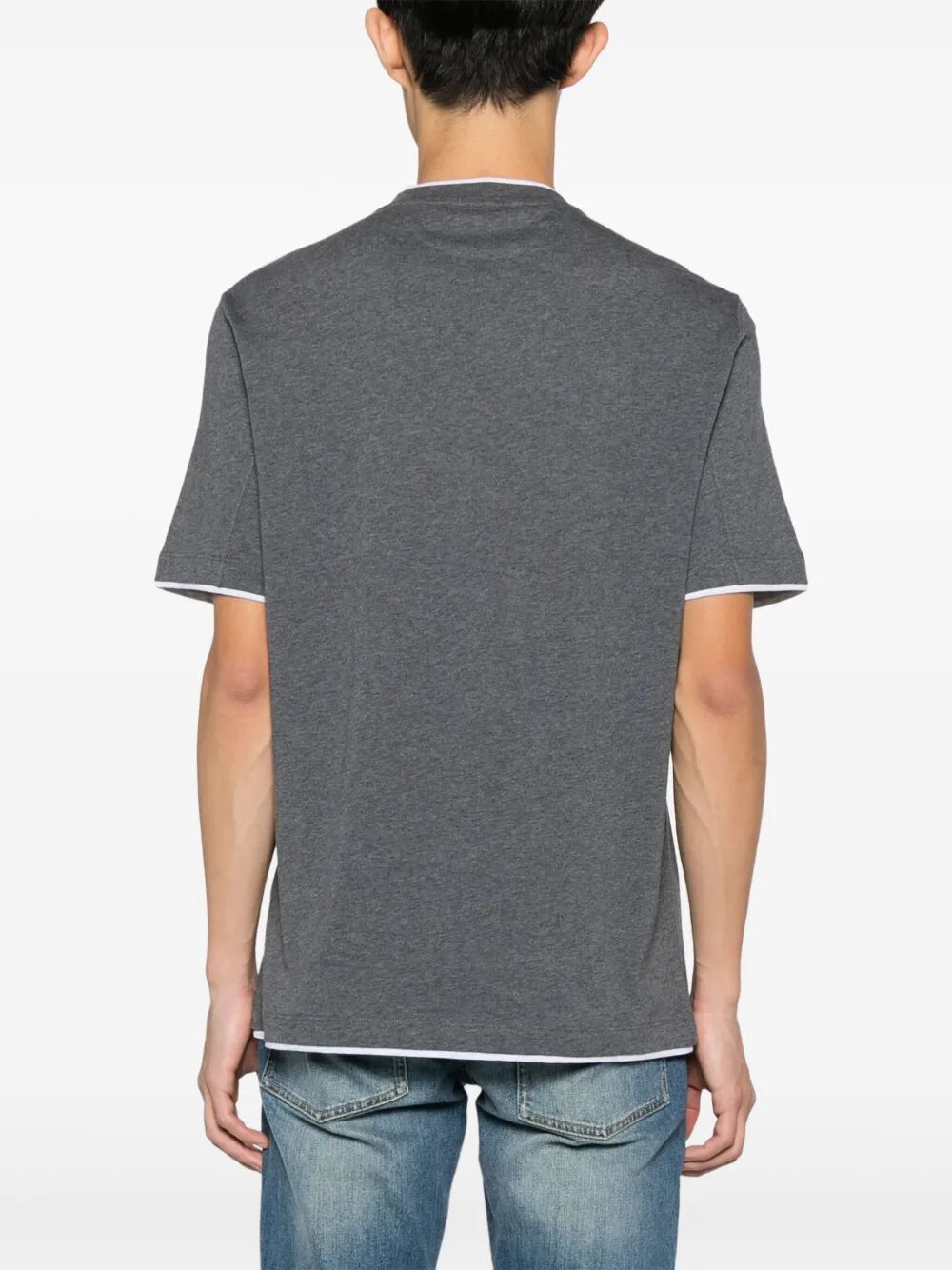 COTTON JERSEY CREW NECK T-SHIRT WITH FAUX-LAYERING