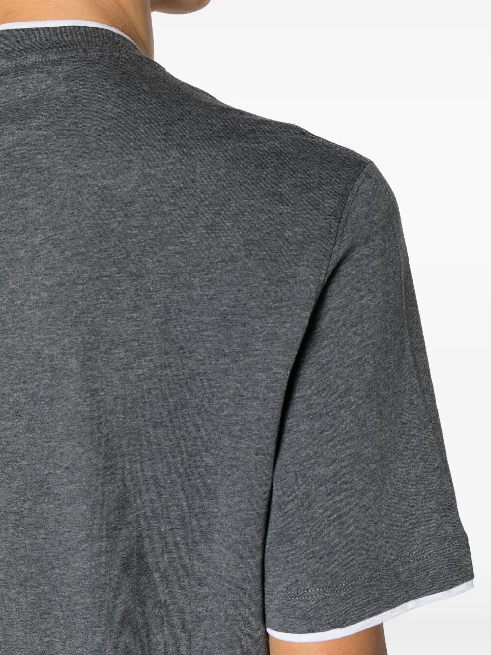 COTTON JERSEY CREW NECK T-SHIRT WITH FAUX-LAYERING