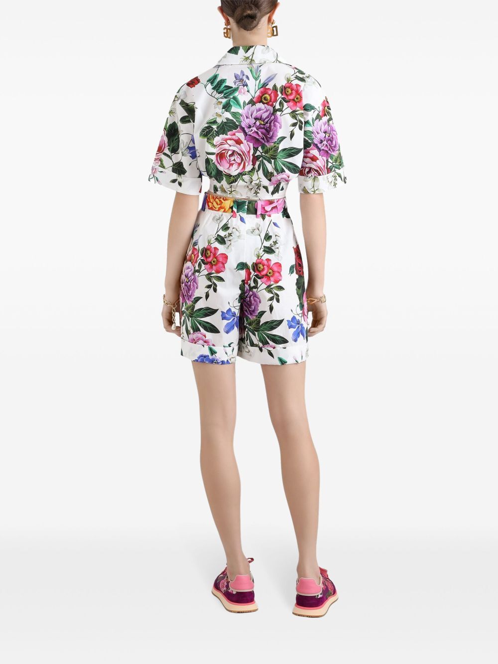 FLOWER PRINT HIGH-WAISTED COTTON BERMUDAS