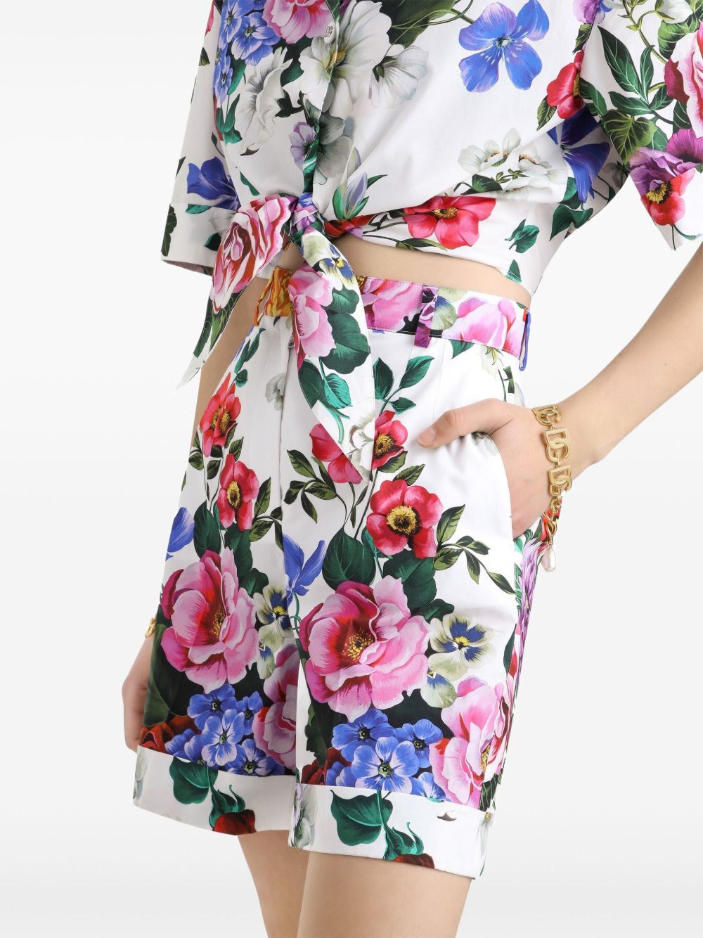 FLOWER PRINT HIGH-WAISTED COTTON BERMUDAS