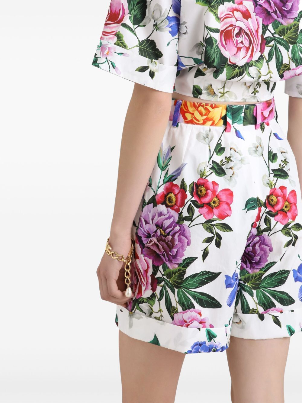 FLOWER PRINT HIGH-WAISTED COTTON BERMUDAS