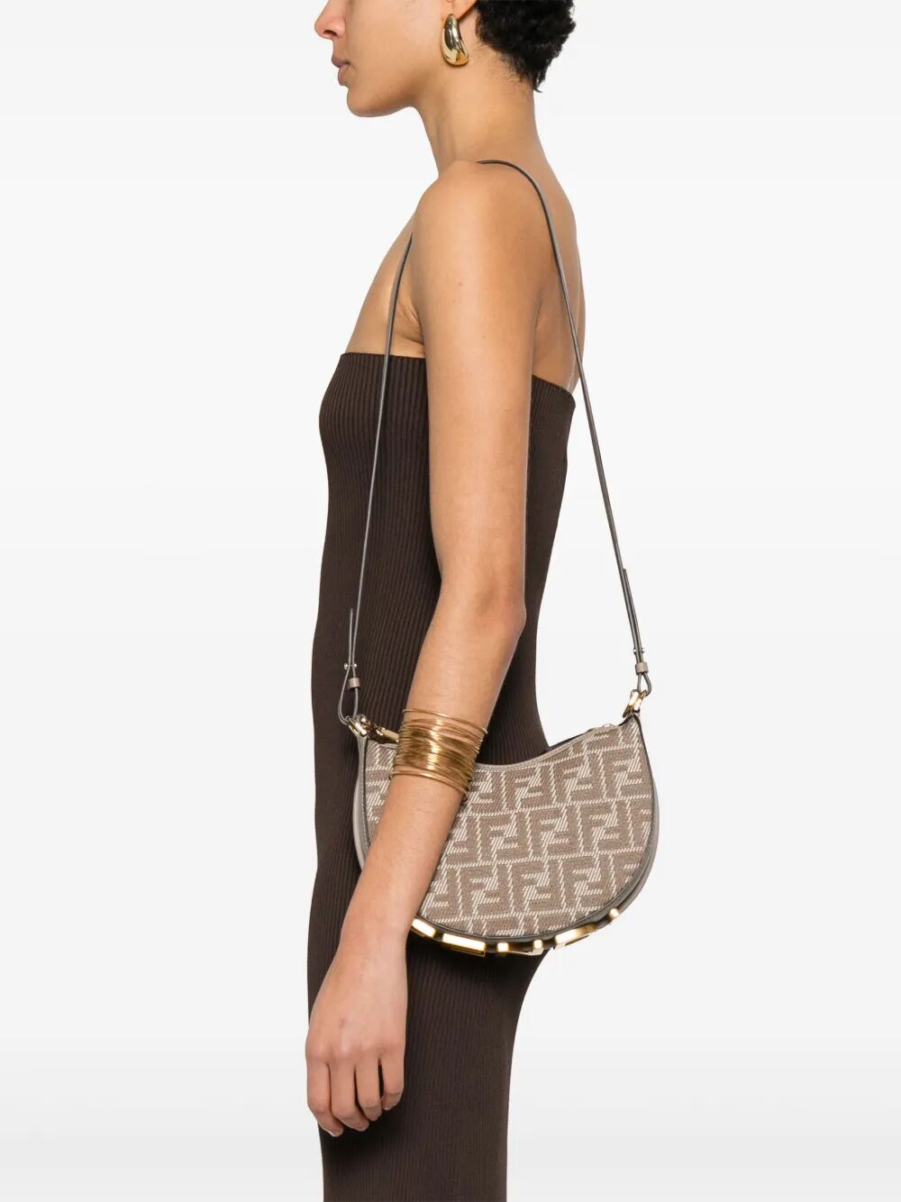 DENIM-EFFECT FF JACQUARD GRAPHY MINI BAG