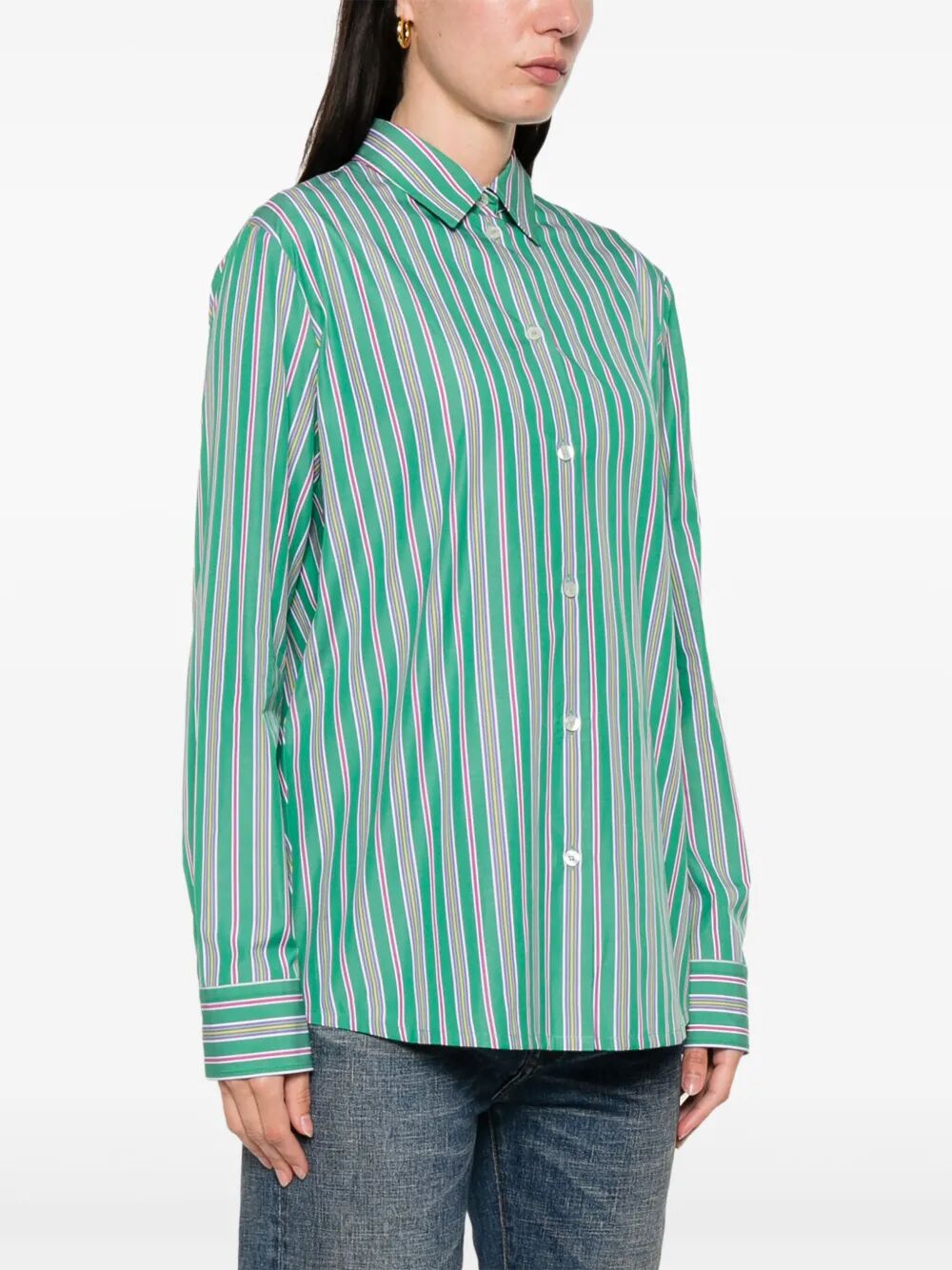 BACK SLIT STRIPED COTTON SHIRT