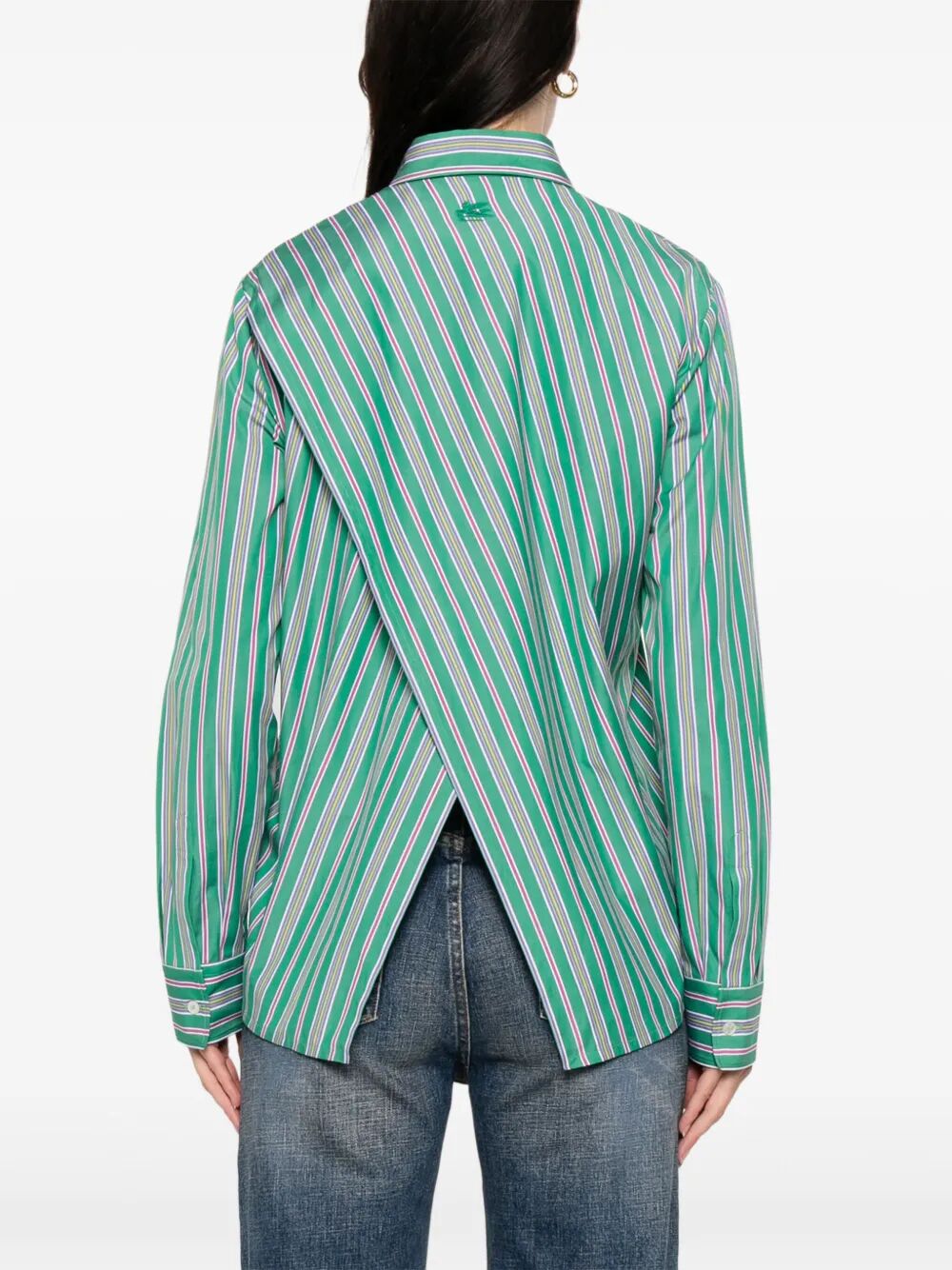 BACK SLIT STRIPED COTTON SHIRT