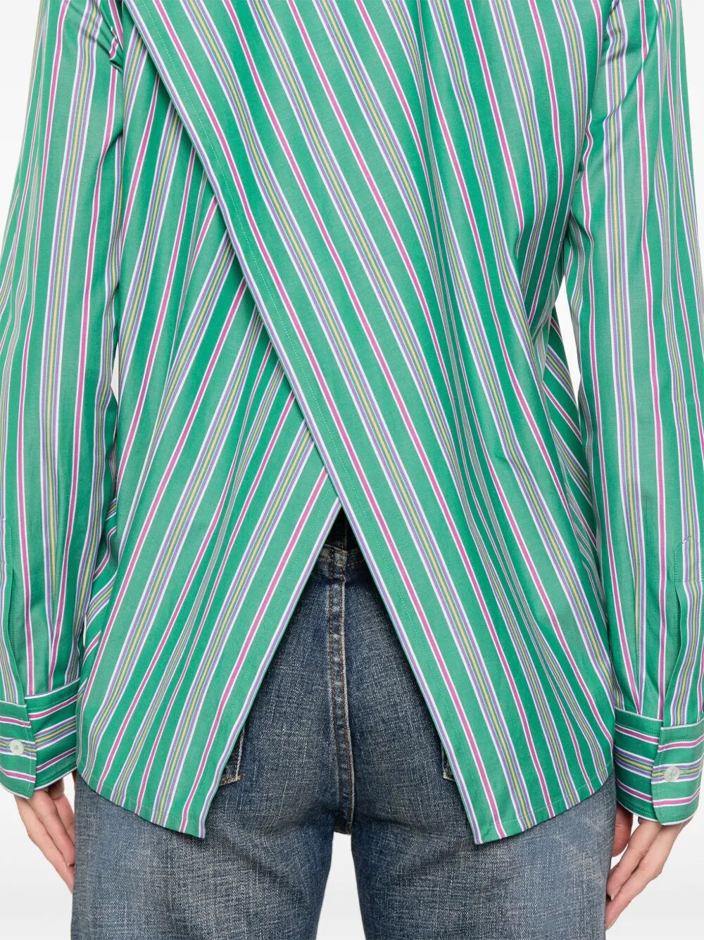 BACK SLIT STRIPED COTTON SHIRT