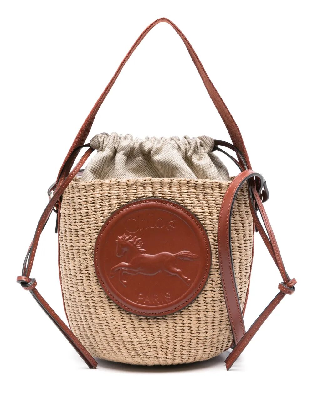 SMALL HORSE MEDAL NATURAL FIBERS BASKET BAG