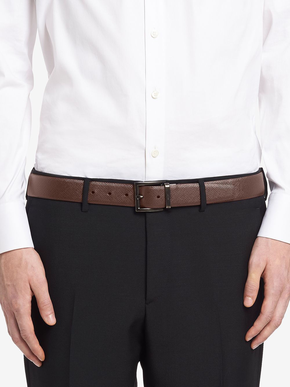TWO-TONED SAFFIANO LEATHER REVERSIBILE BELT