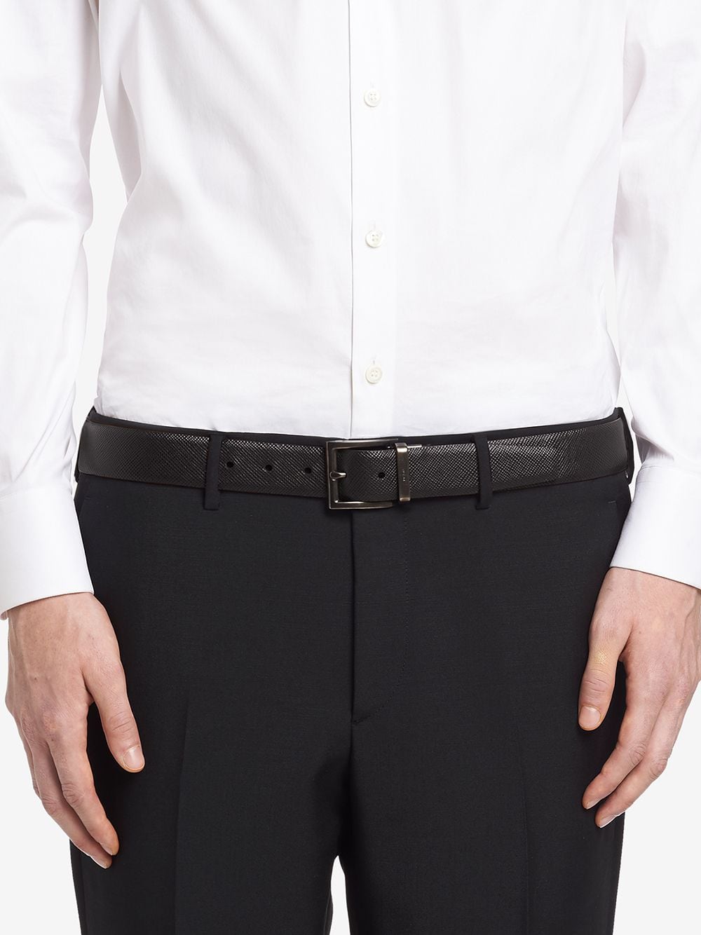 TWO-TONED SAFFIANO LEATHER REVERSIBILE BELT