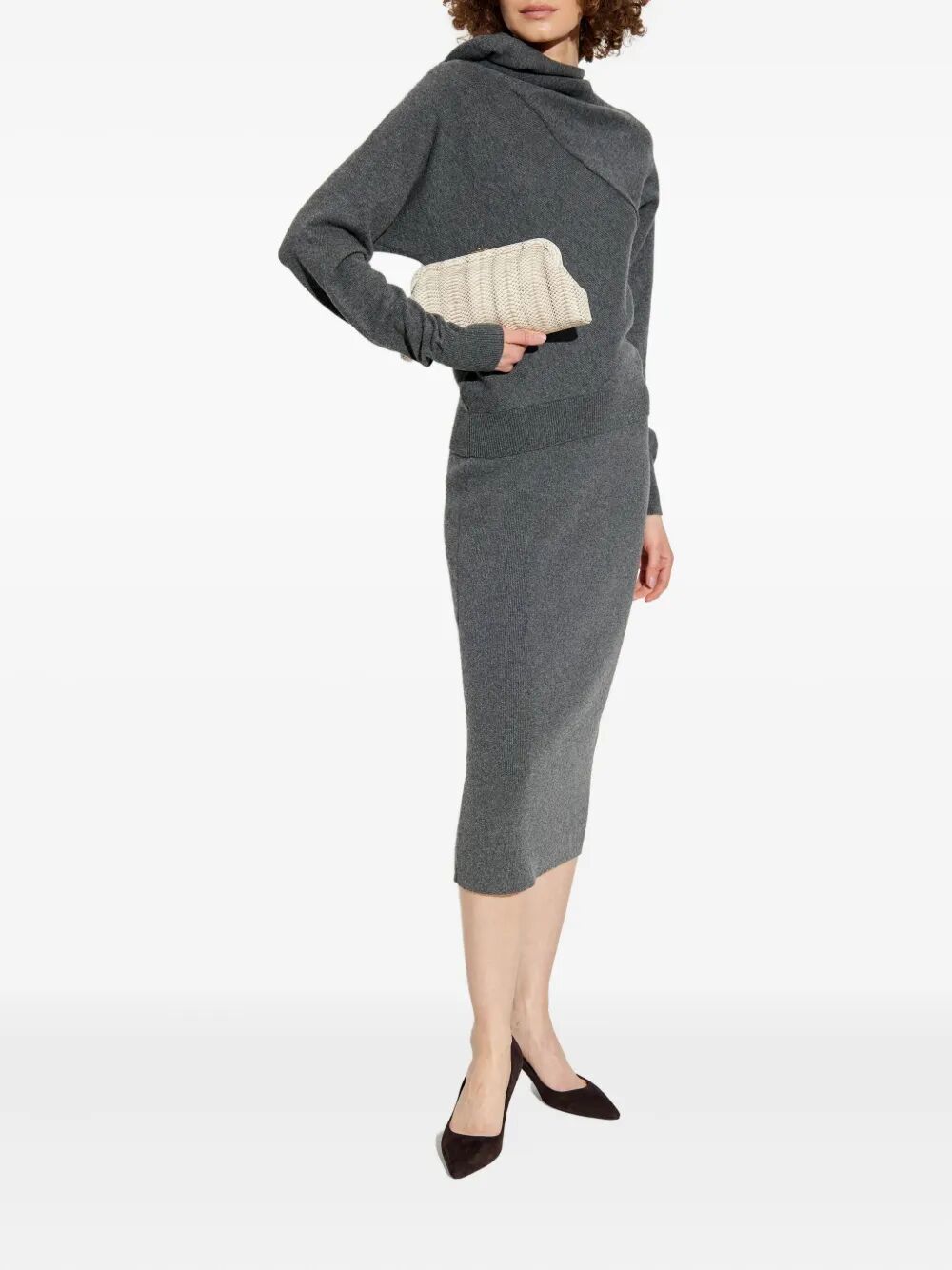 RIBBED CASHMERE MIDI PENCIL SKIRT