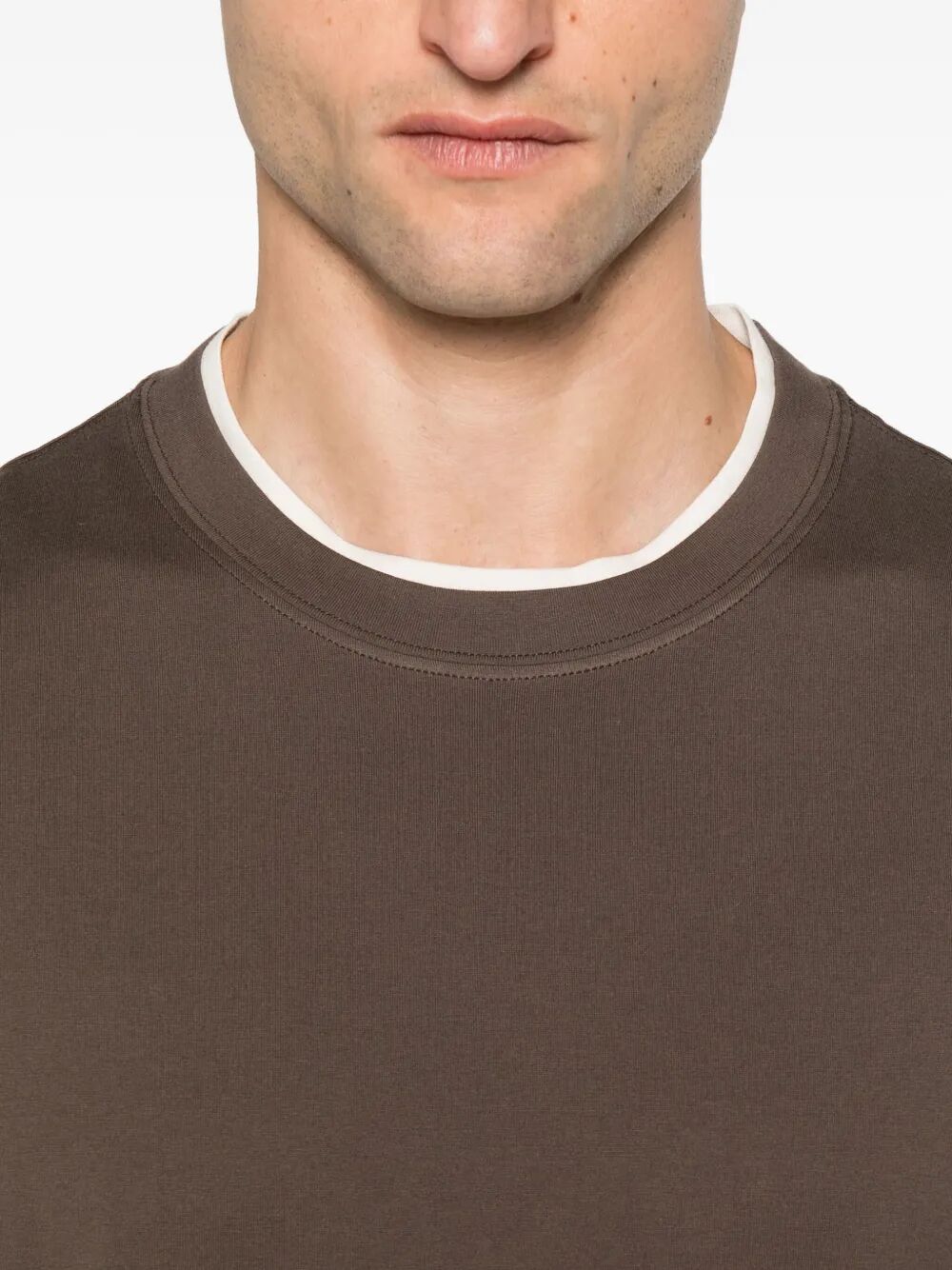 COTTON JERSEY CREW NECK T-SHIRT WITH FAUX-LAYERING
