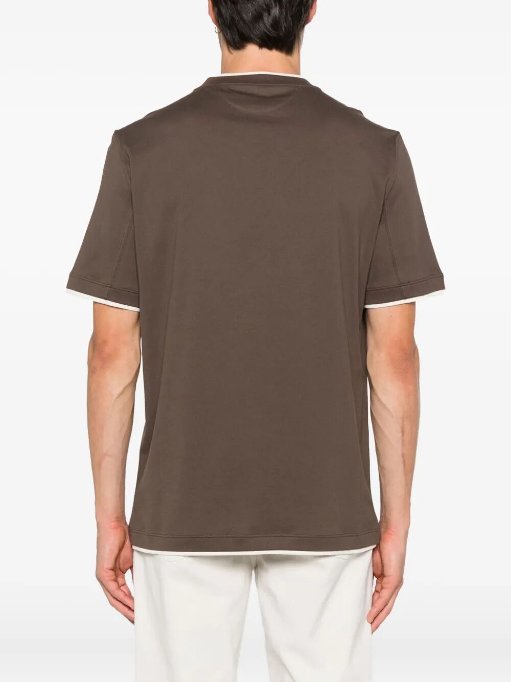 COTTON JERSEY CREW NECK T-SHIRT WITH FAUX-LAYERING