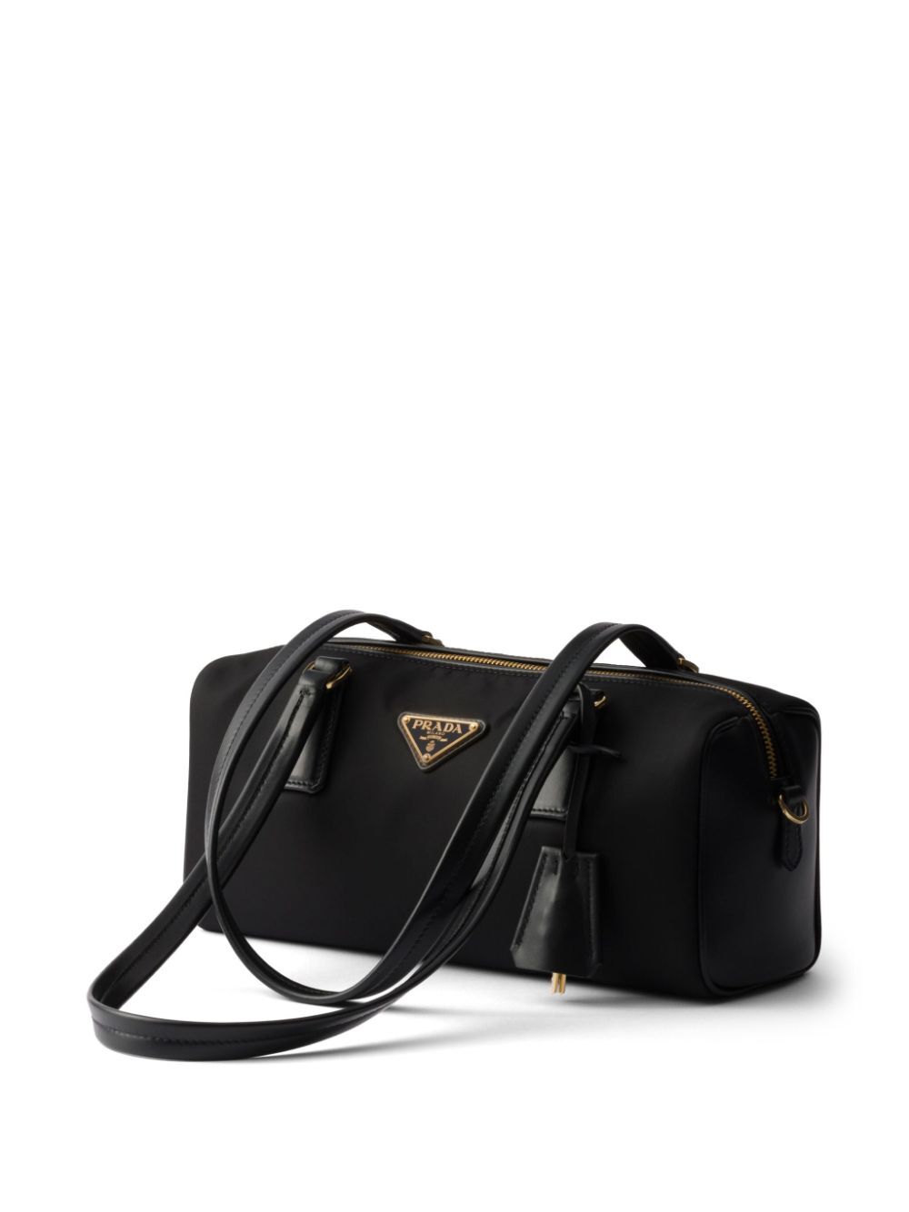 RE-NYLON AND LEATHER MEDIUM TOP-HANDLE BAG WITH PADLOCK