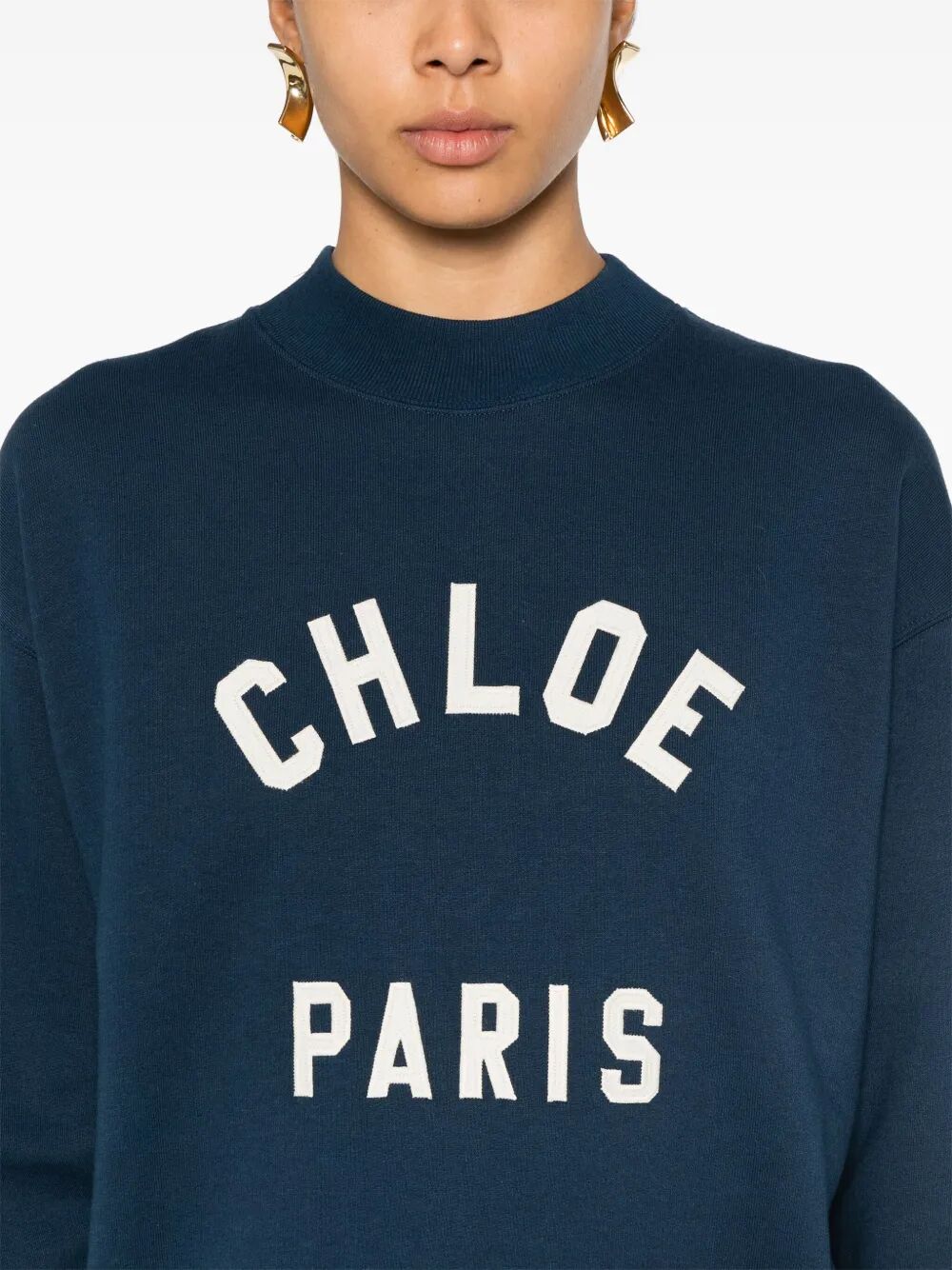 MOCK-NECK COTTON FLEECE LOGO SWEATER