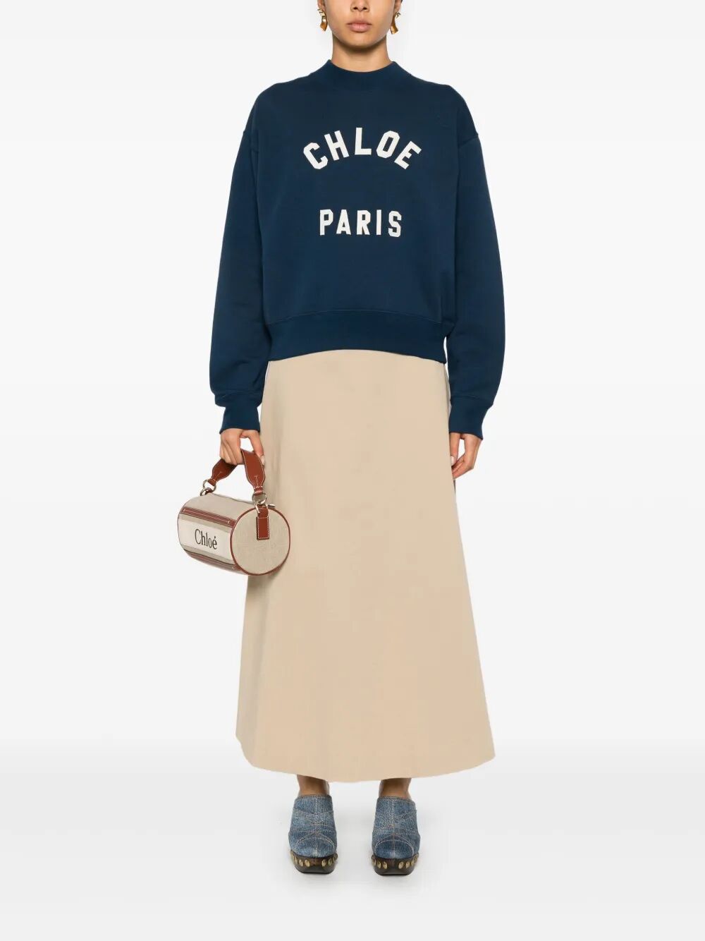 MOCK-NECK COTTON FLEECE LOGO SWEATER