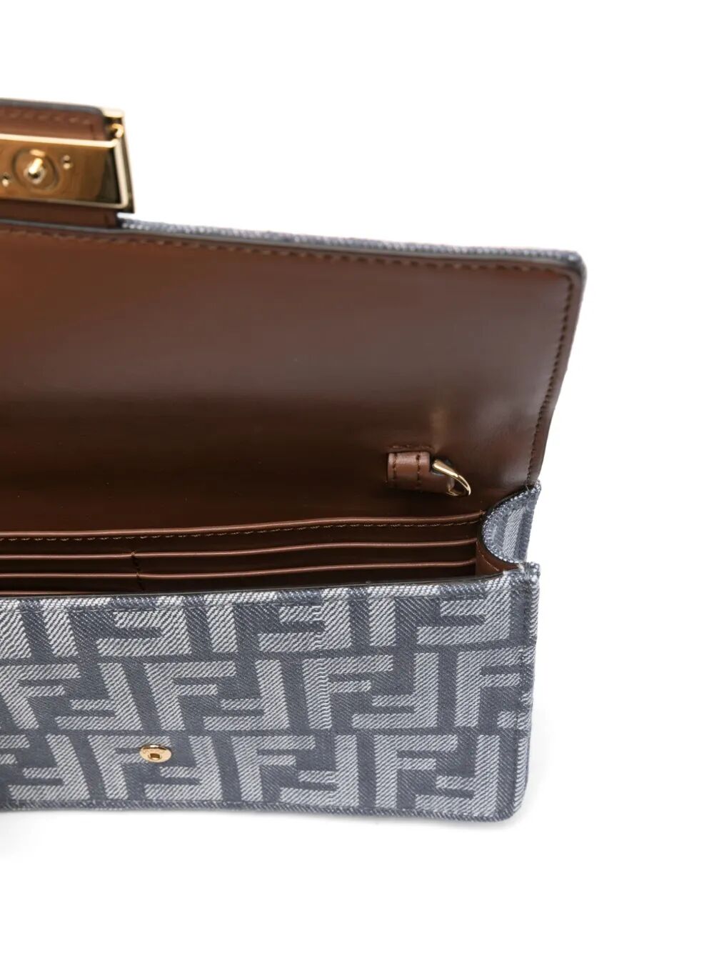 DENIM-EFFECT FF JACQUARD BAGUETTE WALLET ON CHAIN