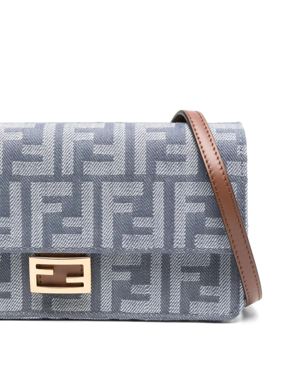 DENIM-EFFECT FF JACQUARD BAGUETTE WALLET ON CHAIN