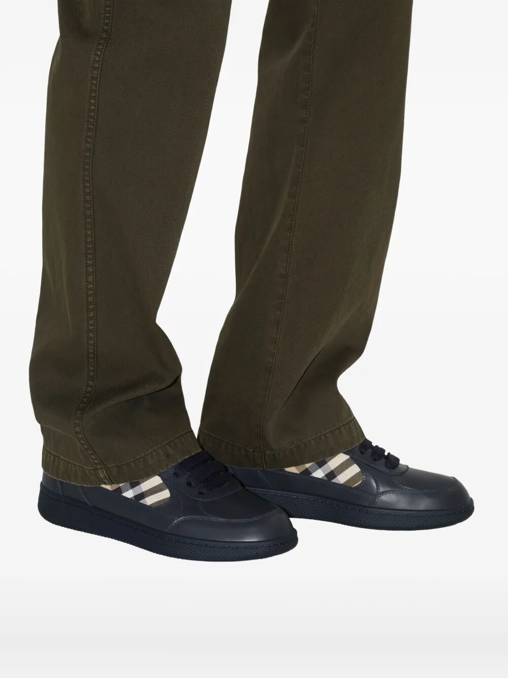 CHECK FABRIC AND LEATHER TERRACE SNEAKERS