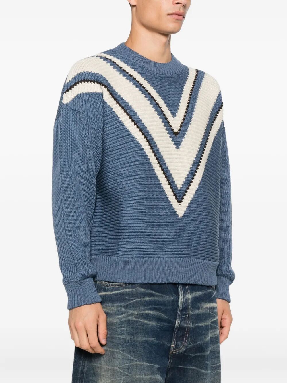 JACQUARD WOOL SWEATER WITH CREAM-COLORED PATTERN