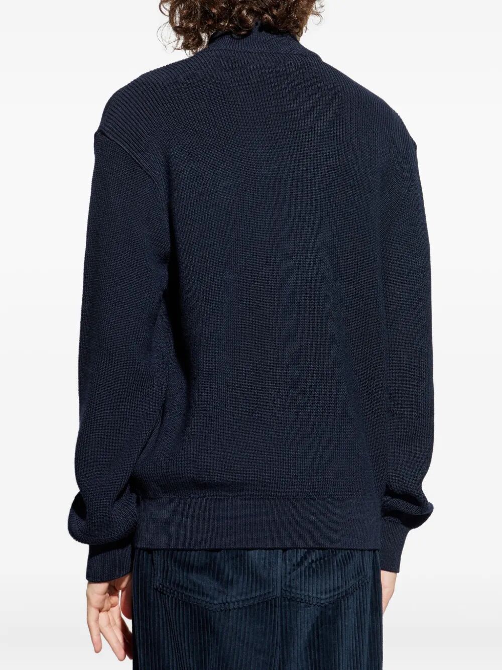 RIBBED ZIP-UP HIGH-NECK CARDIGAN