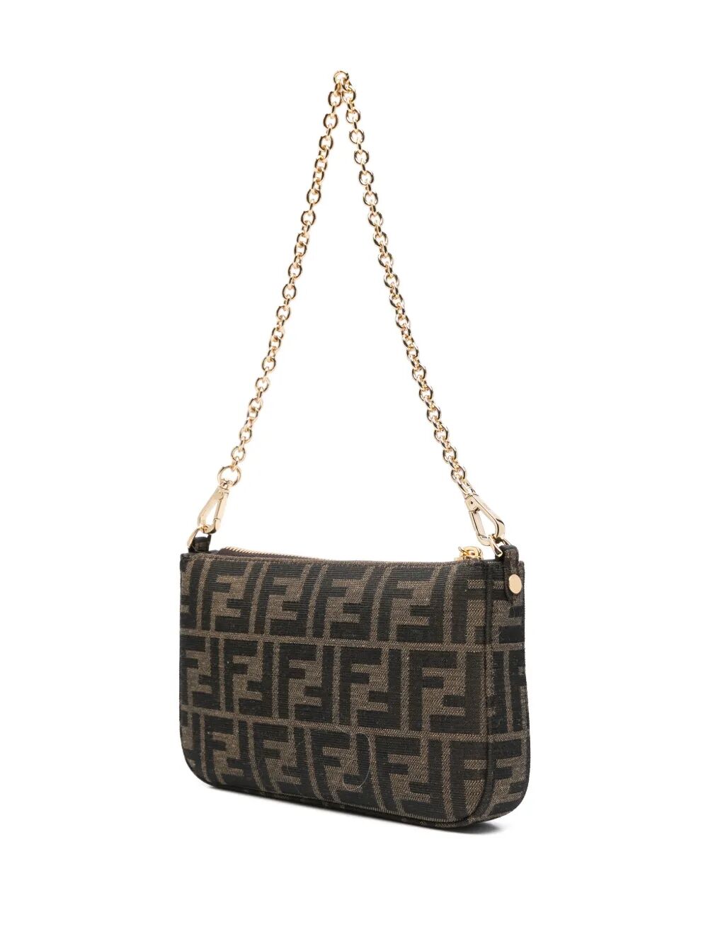 JACQUARD FF FABRIC BAGUETTE POUCH WITH CHAIN