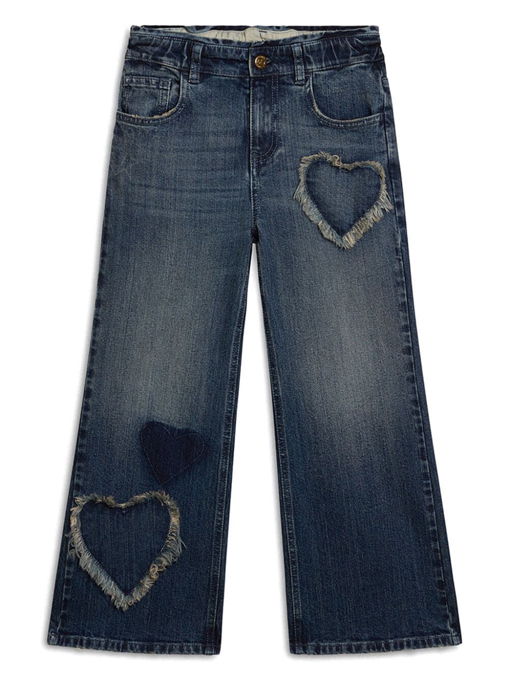 WIDE LEG JEANS WITH HEART-SHAPED PATCHES