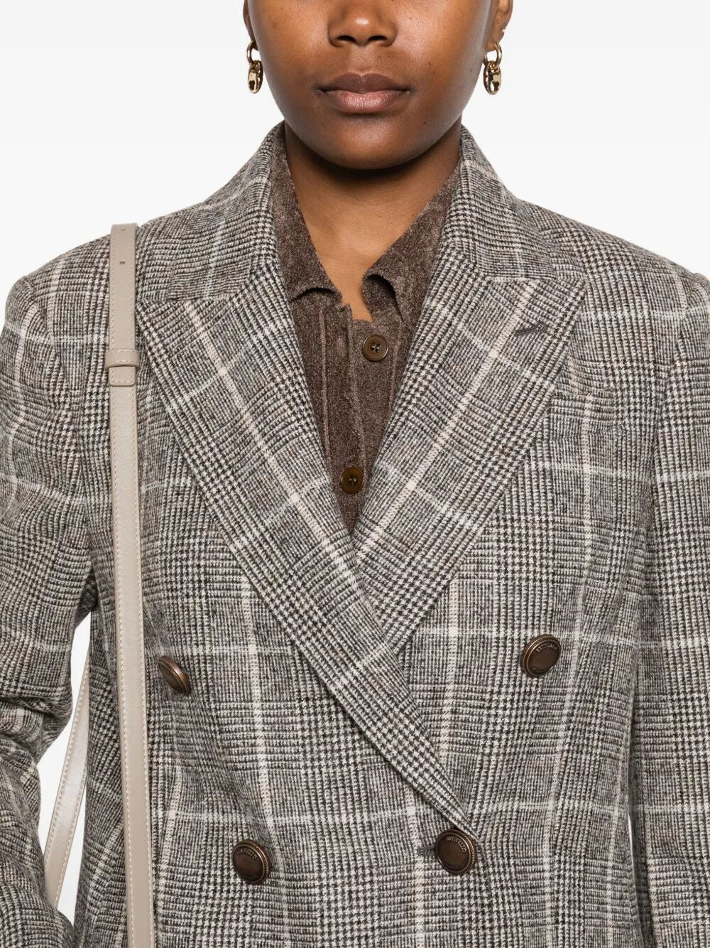 ALPACA AND WOOL PRINCE OF WALES DOUBLE-BREASTED BLAZER WITH MONILI