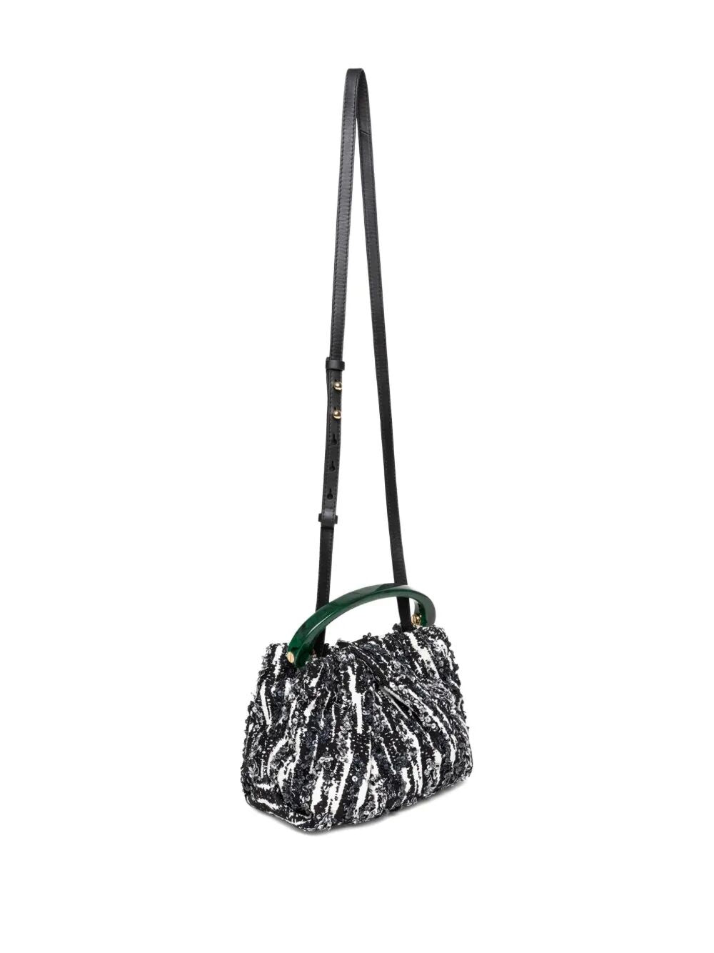 SMALL PLEATED JACQUARD BAG WITH RESIN HANDLE