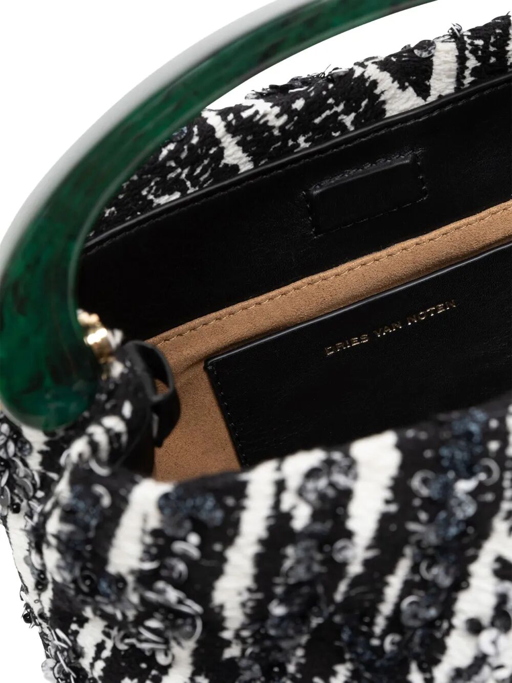 SMALL PLEATED JACQUARD BAG WITH RESIN HANDLE