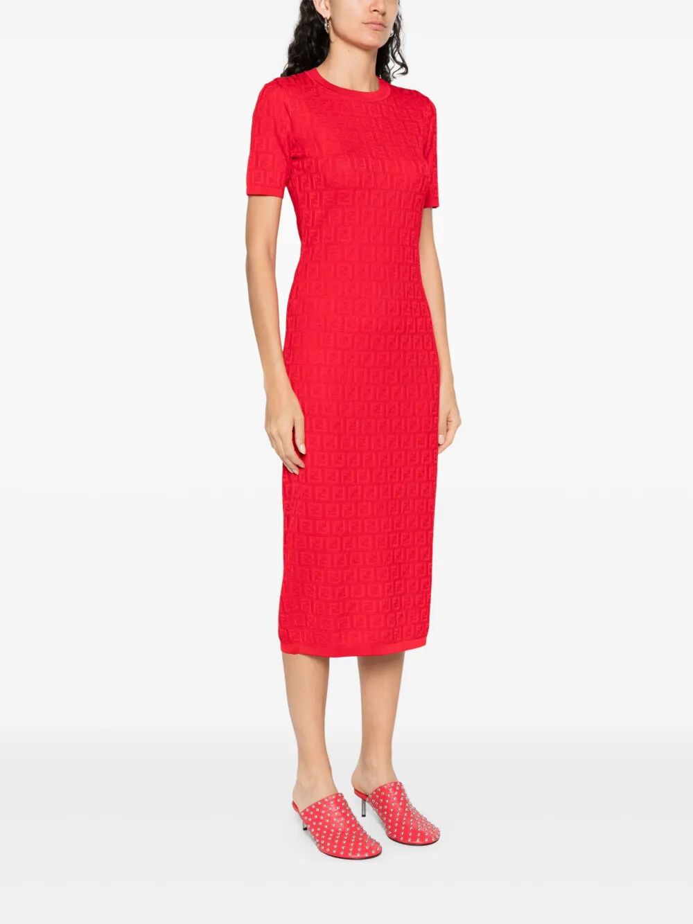 FF COTTON AND VISCOSE FITTED MIDI DRESS