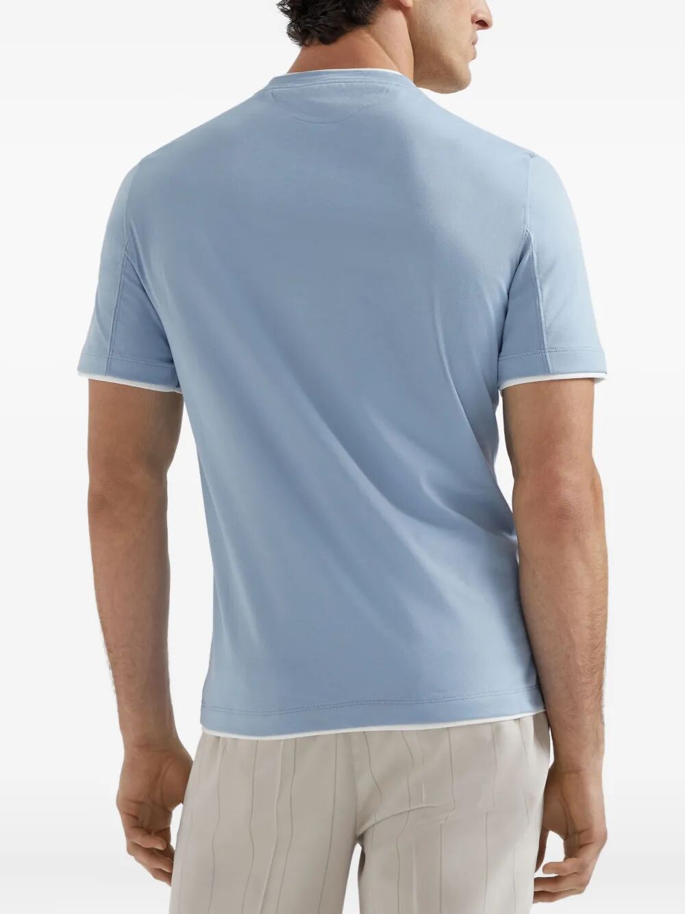 COTTON JERSEY CREW NECK T-SHIRT WITH FAUX-LAYERING